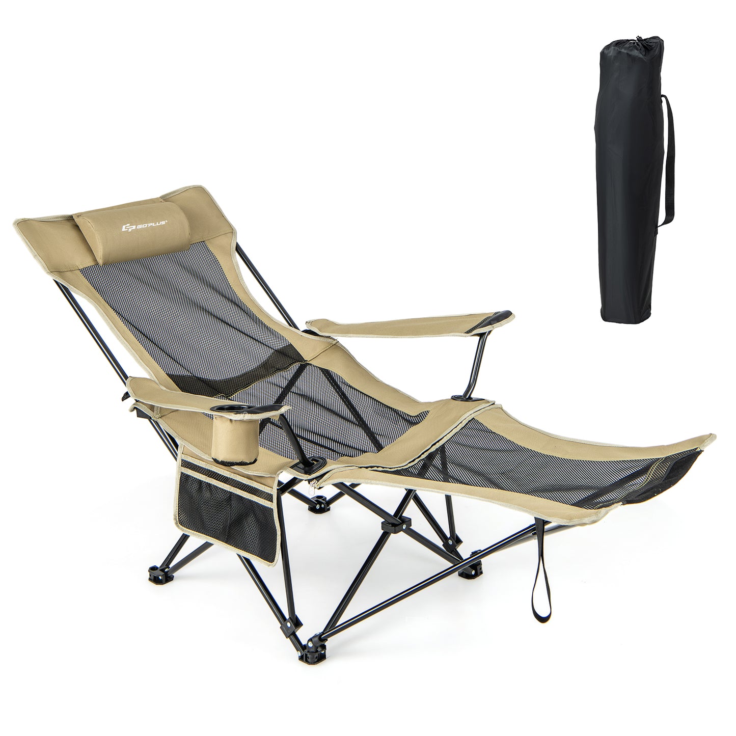 Camping Lounge Chair With Detachable Footrest, Adjustable Backrest, Khaki Camping Furniture at Gallery Canada