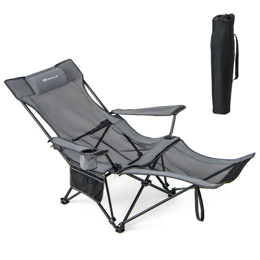 Camping Lounge Chair with Detachable Footrest Adjustable Backrest, Gray - Gallery Canada