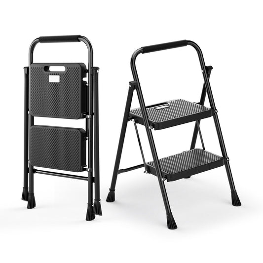 Portable Folding 2 Step Ladder with Wide Anti-Slip Pedal, Black