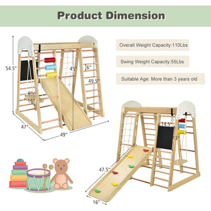 Indoor Playground Climbing Gym Wooden 8-in-1 Climber Playset for Children, Natural Climbers & Slides at Gallery Canada