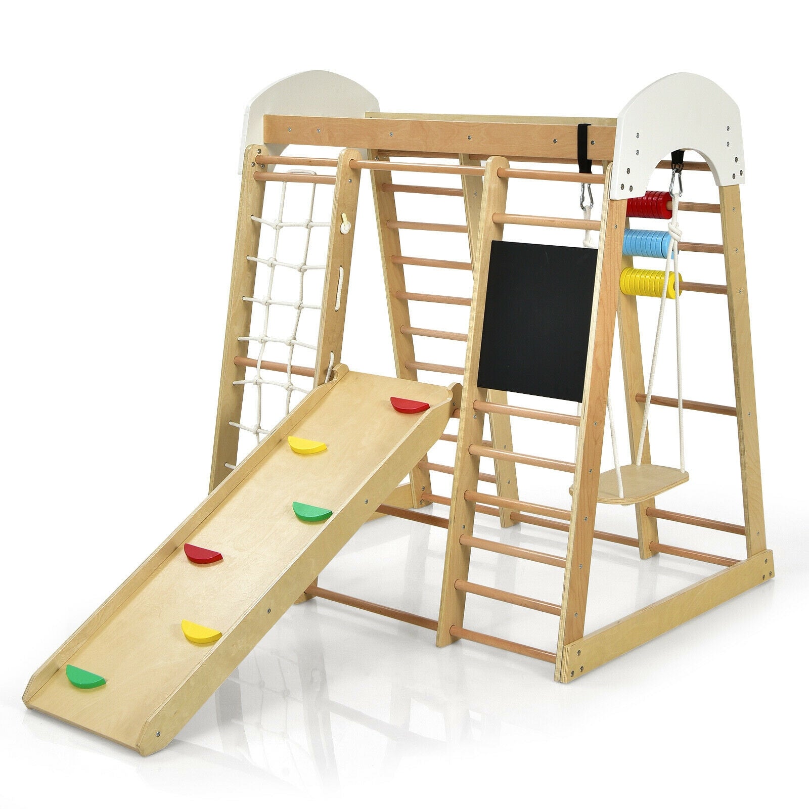 Indoor Playground Climbing Gym Wooden 8-in-1 Climber Playset for Children, Natural Climbers & Slides at Gallery Canada