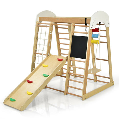 Indoor Playground Climbing Gym Wooden 8-in-1 Climber Playset for Children, Natural Climbers & Slides at Gallery Canada