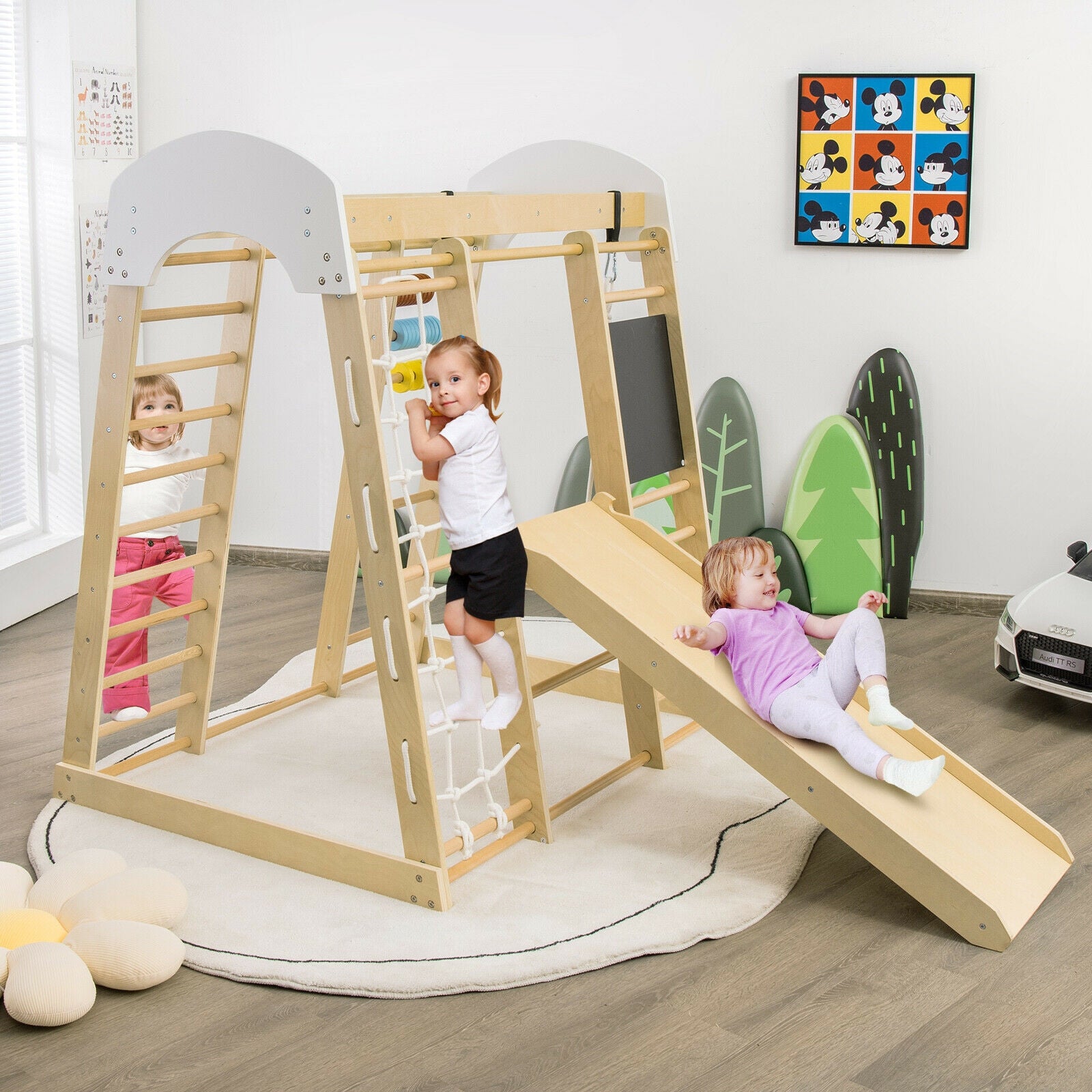 Indoor Playground Climbing Gym Wooden 8-in-1 Climber Playset for Children, Natural Climbers & Slides at Gallery Canada