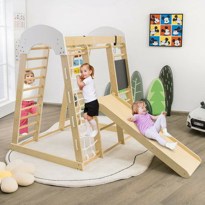 Indoor Playground Climbing Gym Wooden 8-in-1 Climber Playset for Children, Natural Climbers & Slides at Gallery Canada
