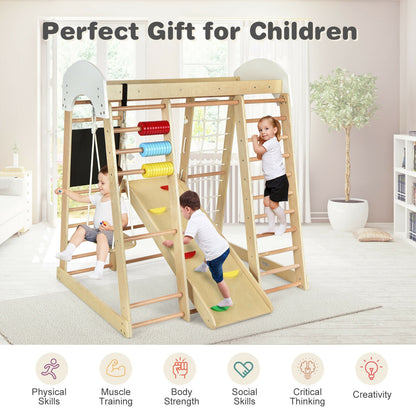 Indoor Playground Climbing Gym Wooden 8-in-1 Climber Playset for Children, Natural Climbers & Slides at Gallery Canada