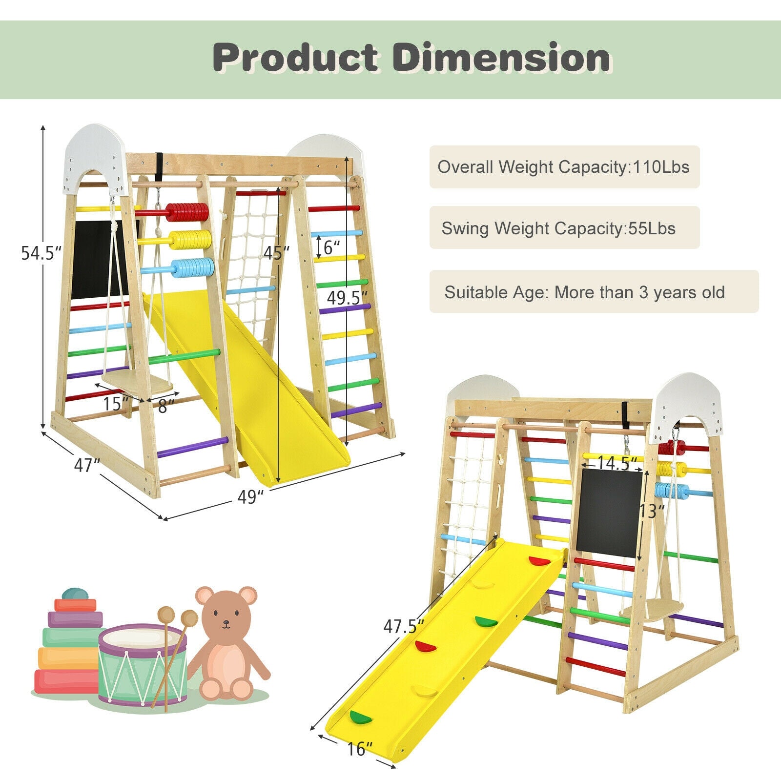 Indoor Playground Climbing Gym Wooden 8-in-1 Climber Playset for Children, Multicolor Climbers & Slides at Gallery Canada