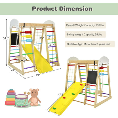 Indoor Playground Climbing Gym Wooden 8-in-1 Climber Playset for Children, Multicolor - Gallery Canada