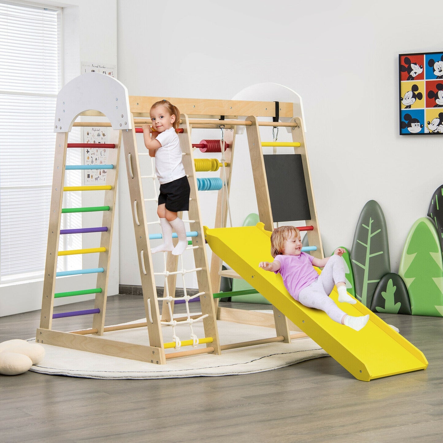 Indoor Playground Climbing Gym Wooden 8-in-1 Climber Playset for Children, Multicolor Climbers & Slides at Gallery Canada