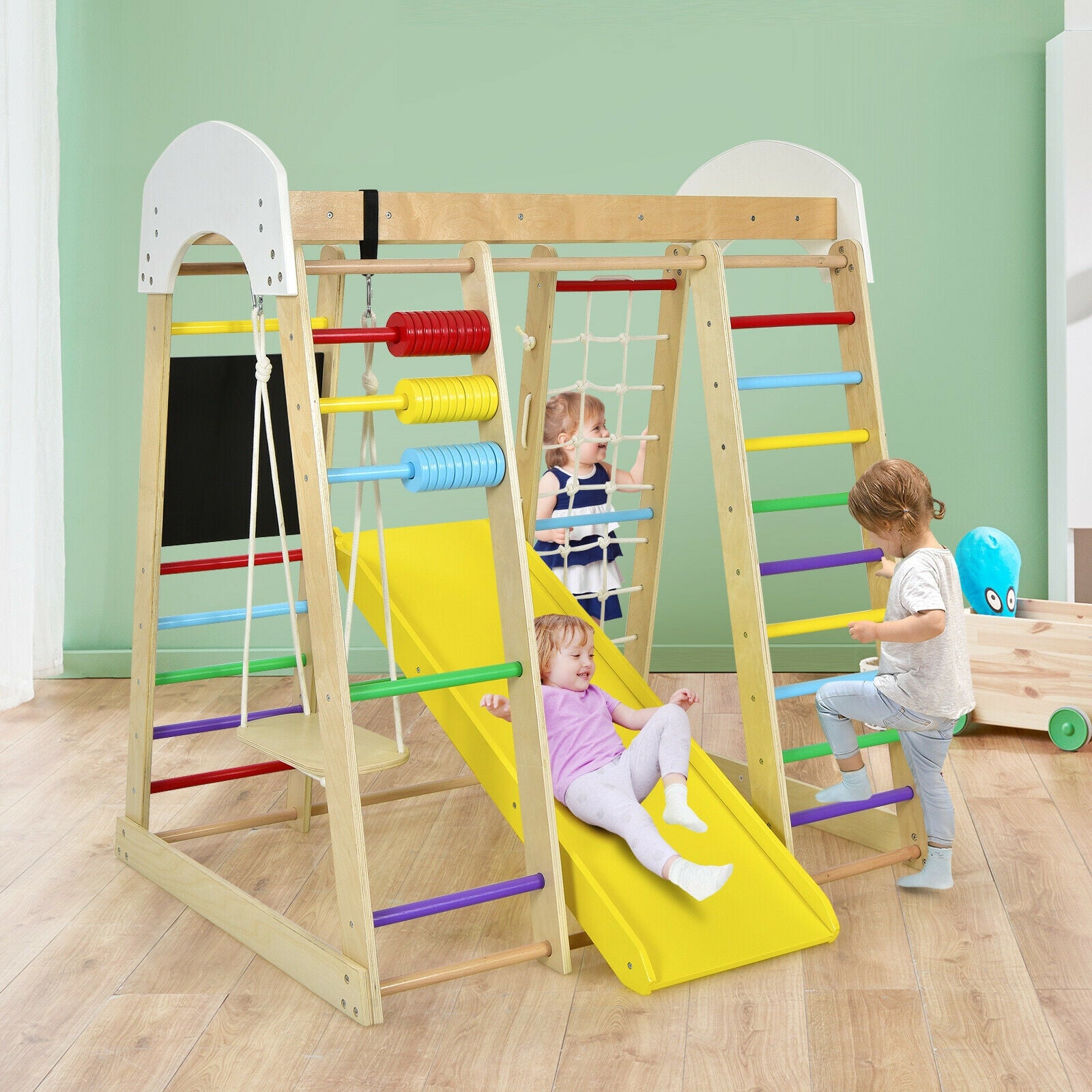 Indoor Playground Climbing Gym Wooden 8-in-1 Climber Playset for Children, Multicolor Climbers & Slides at Gallery Canada
