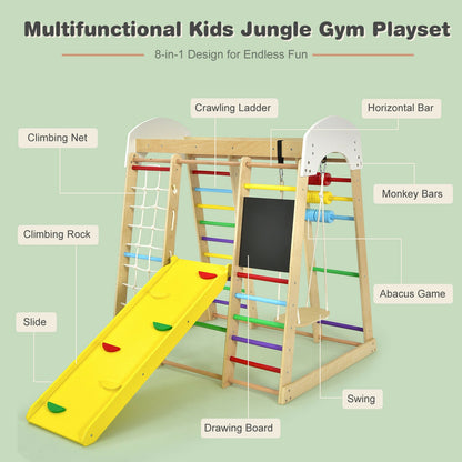 Indoor Playground Climbing Gym Wooden 8-in-1 Climber Playset for Children, Multicolor Climbers & Slides at Gallery Canada