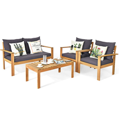 4 Piece Outdoor Acacia Wood Chat Set, Removable Cushions, Gray Patio Conversation Sets at Gallery Canada