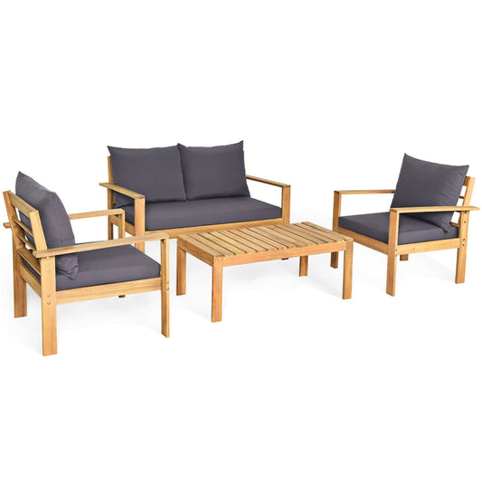 4 Piece Outdoor Acacia Wood Chat Set, Removable Cushions, Gray Patio Conversation Sets Gray at Gallery Canada