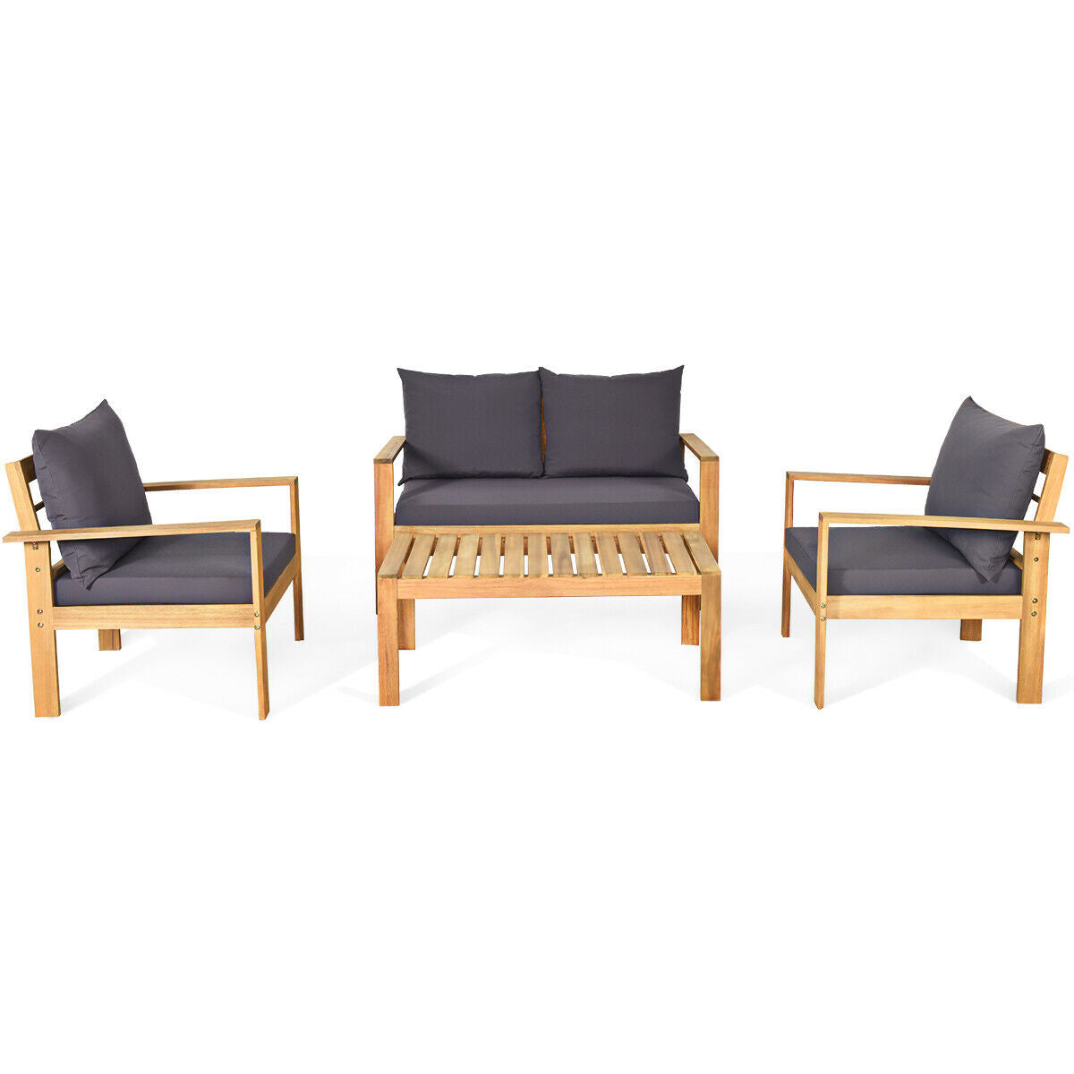 4 Piece Outdoor Acacia Wood Chat Set, Removable Cushions, Gray Patio Conversation Sets at Gallery Canada