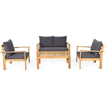4 Piece Outdoor Acacia Wood Chat Set, Removable Cushions, Gray Patio Conversation Sets at Gallery Canada