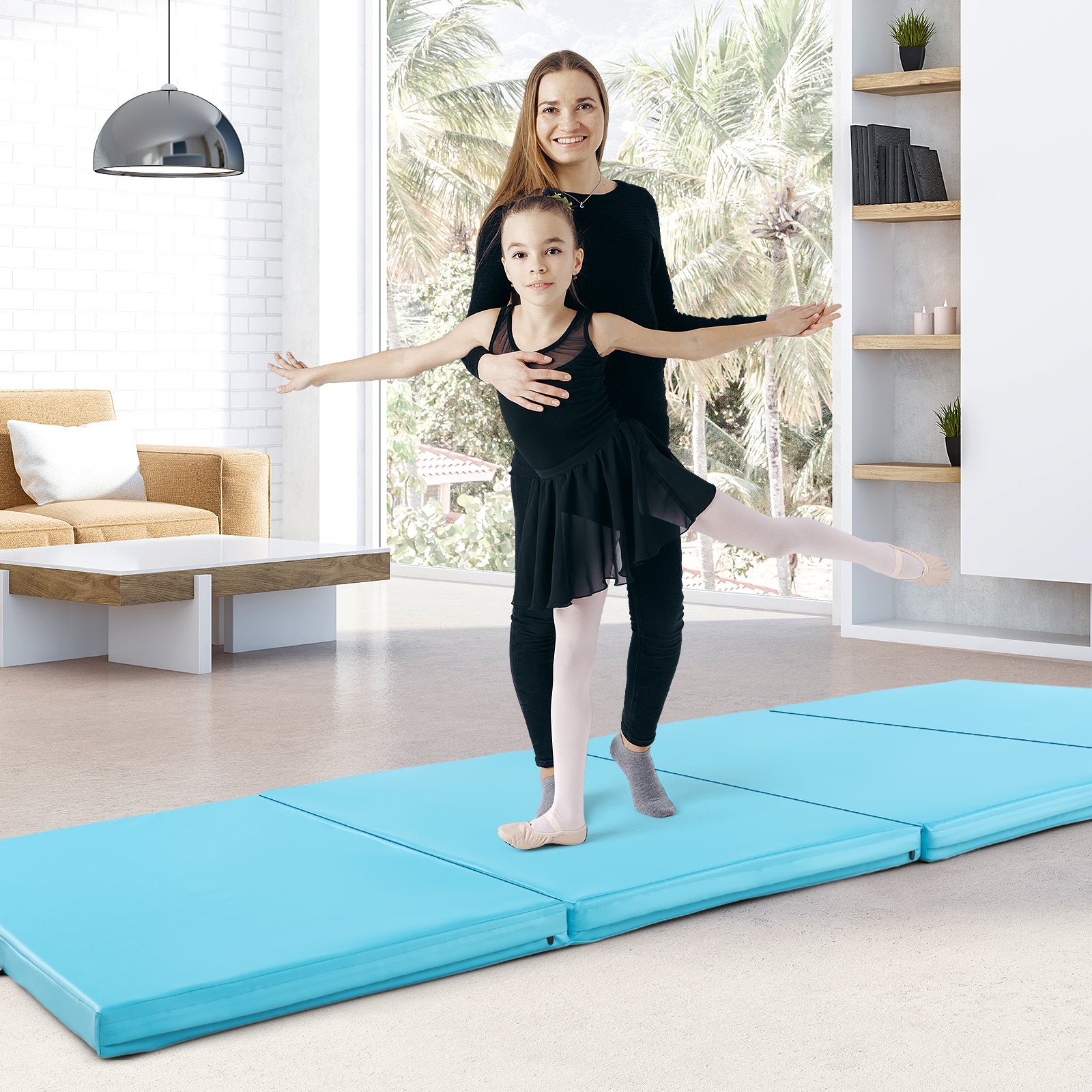 4-Panel PU Leather Folding Exercise Mat with Carrying Handles, Blue Yoga & Gym Mats at Gallery Canada