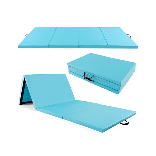 4-Panel PU Leather Folding Exercise Mat with Carrying Handles, Blue - Gallery Canada