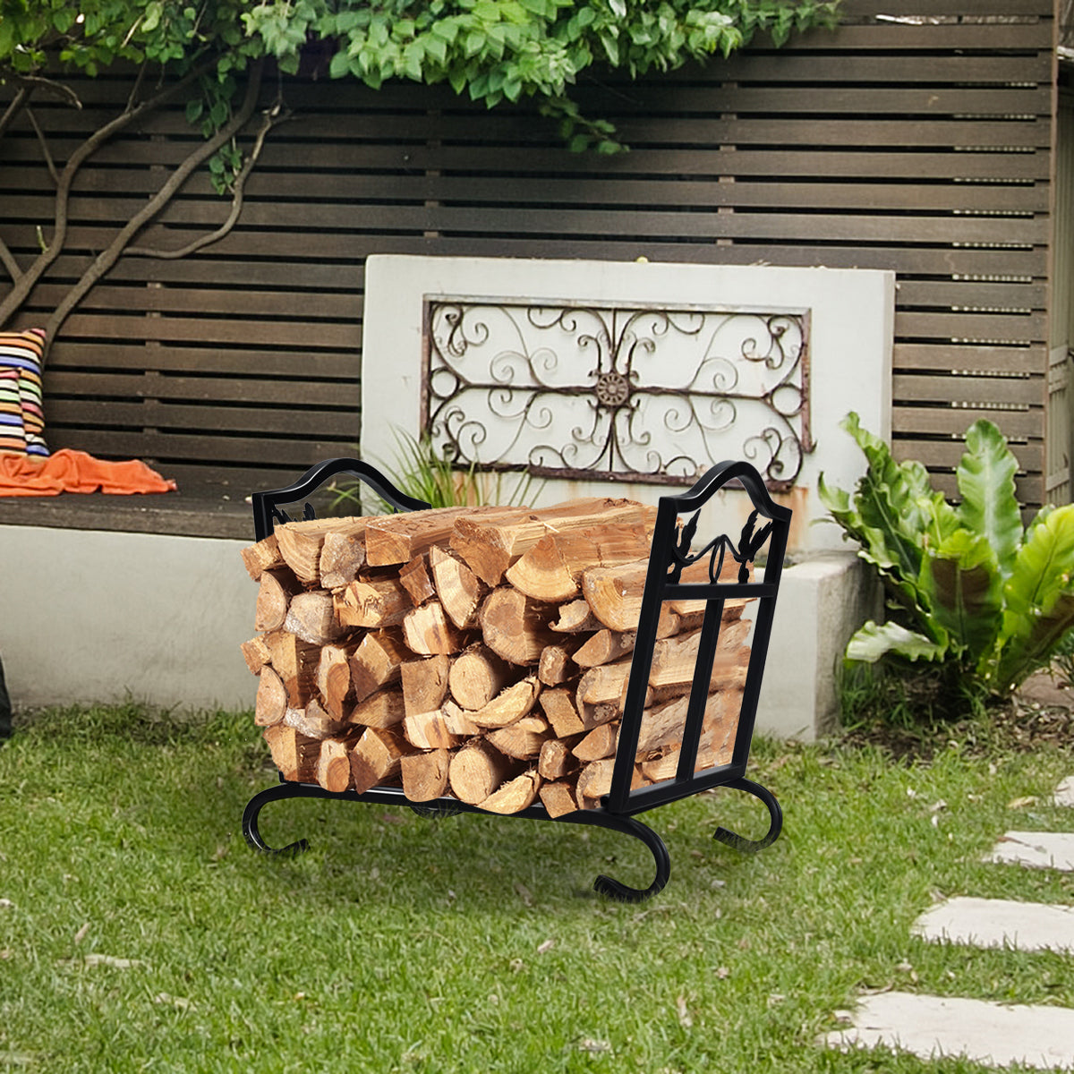 Foldable Firewood Log Rack Steel Wood Storage Holder, Black Log Storage at Gallery Canada