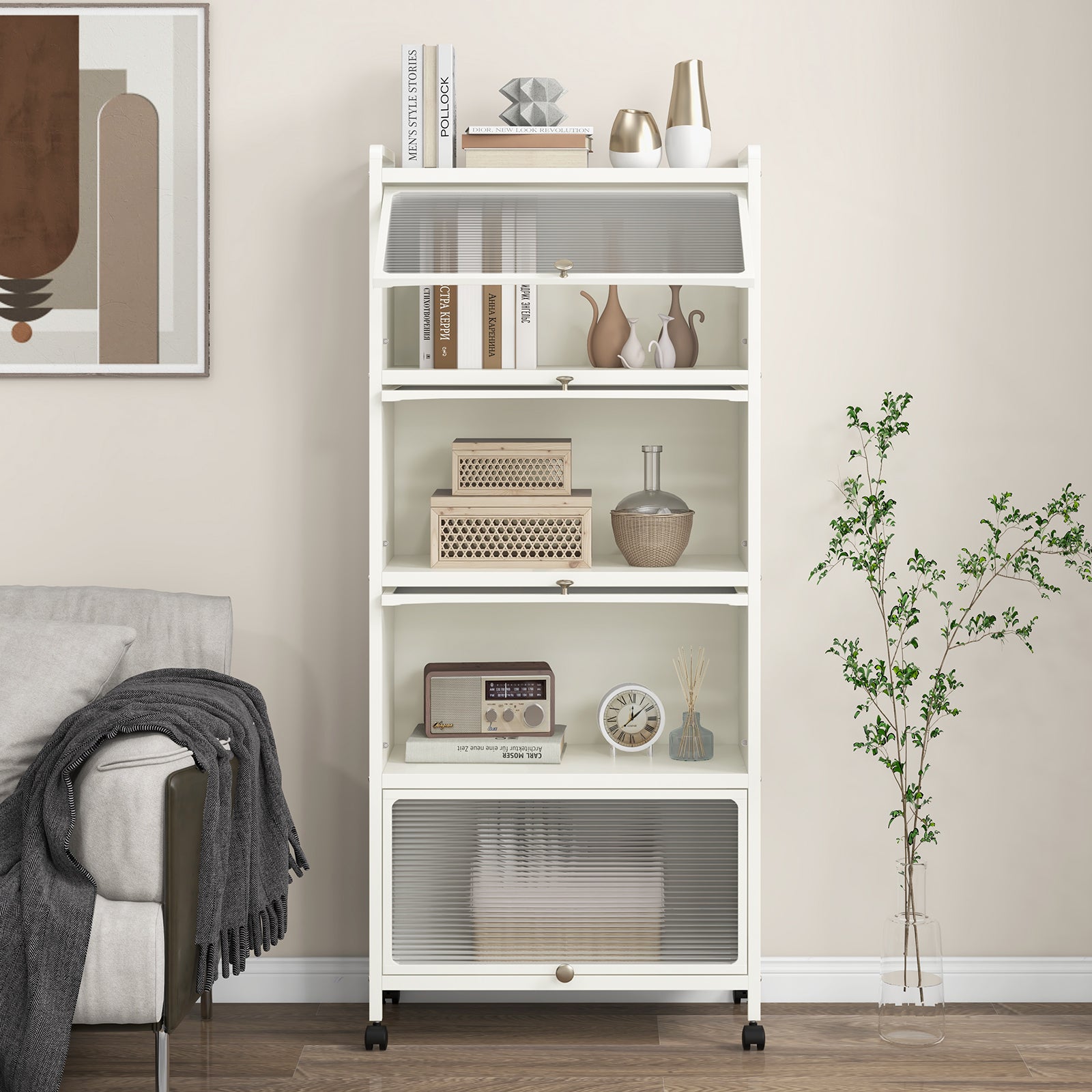 5-Tier Kitchen Baker's Rack with Flip-up PC Doors, White Baker's Racks at Gallery Canada