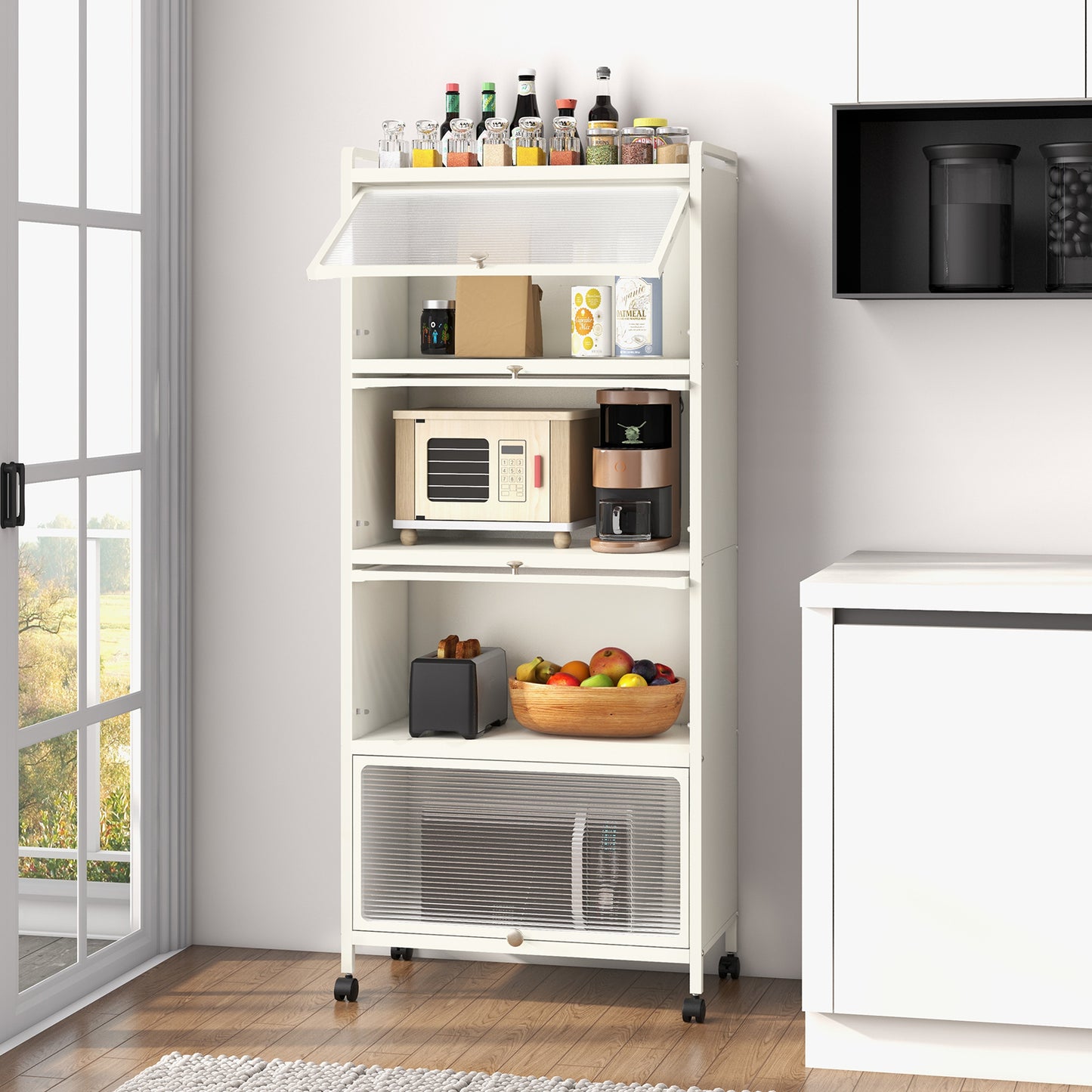 5-Tier Kitchen Baker's Rack with Flip-up PC Doors, White Baker's Racks at Gallery Canada