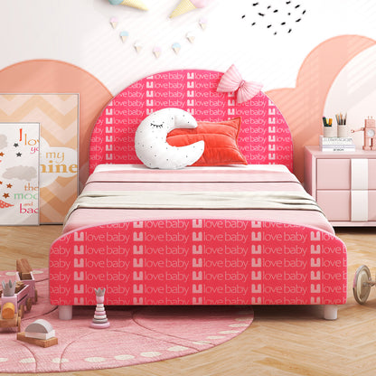 Wood Upholstered Twin Bed Platform with Slat Support, Pink Toddler Beds at Gallery Canada