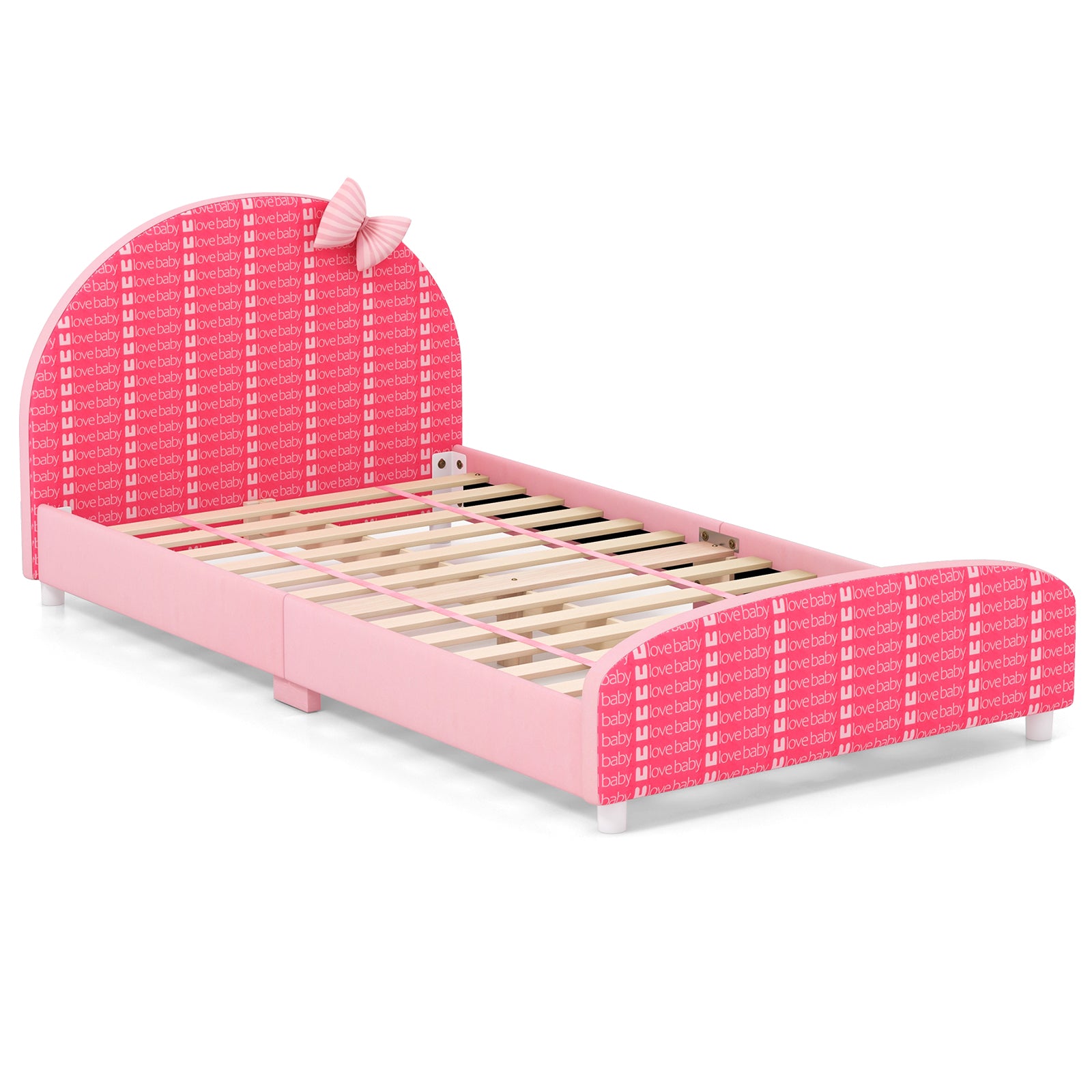Wood Upholstered Twin Bed Platform with Slat Support, Pink Toddler Beds at Gallery Canada