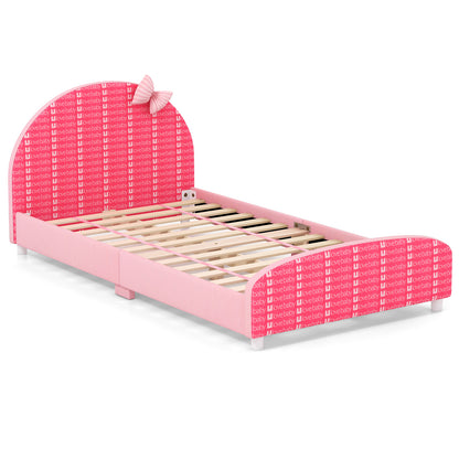 Wood Upholstered Twin Bed Platform with Slat Support, Pink Toddler Beds at Gallery Canada