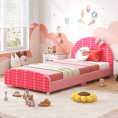 Wood Upholstered Twin Bed Platform with Slat Support, Pink Toddler Beds at Gallery Canada