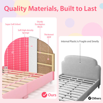 Wood Upholstered Twin Bed Platform with Slat Support, Pink Toddler Beds at Gallery Canada