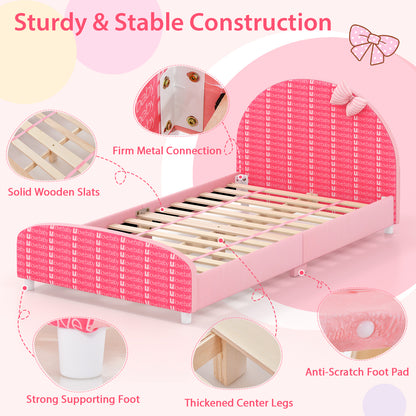 Wood Upholstered Twin Bed Platform with Slat Support, Pink Toddler Beds at Gallery Canada