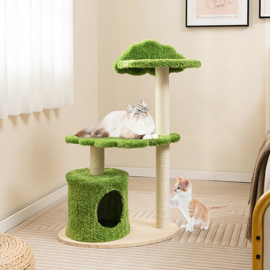 38 Inch Cute Cat Tree for Indoor Cats with Fully Wrapped Sisal Scratching Posts, Green - Gallery Canada