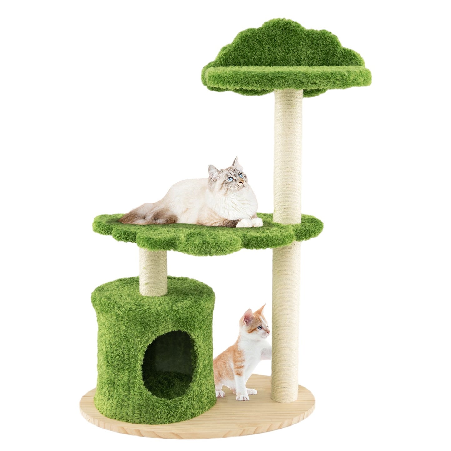38 Inch Cute Cat Tree for Indoor Cats with Fully Wrapped Sisal Scratching Posts, Green - Gallery Canada