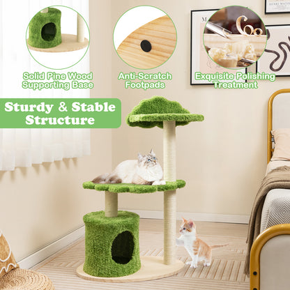 38 Inch Cute Cat Tree for Indoor Cats with Fully Wrapped Sisal Scratching Posts, Green Cat Trees Condos & Scratchers at Gallery Canada