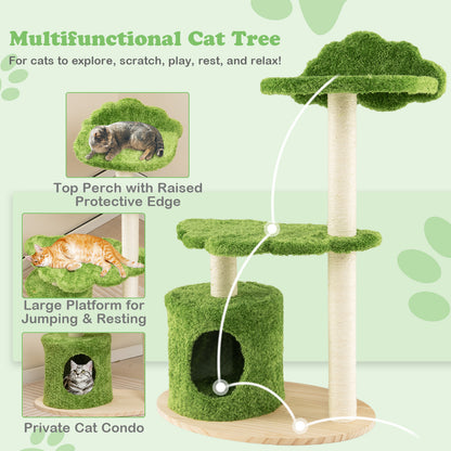 38 Inch Cute Cat Tree for Indoor Cats with Fully Wrapped Sisal Scratching Posts, Green Cat Trees Condos & Scratchers at Gallery Canada