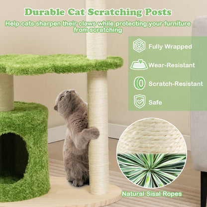38 Inch Cute Cat Tree for Indoor Cats with Fully Wrapped Sisal Scratching Posts, Green Cat Trees Condos & Scratchers at Gallery Canada