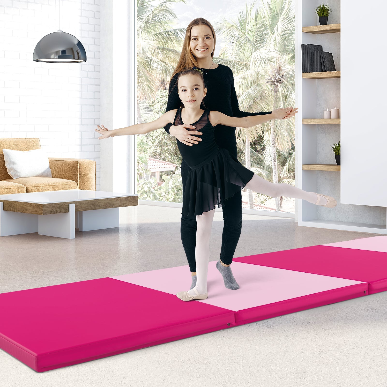 4-Panel PU Leather Folding Exercise Mat, Gradient, Pink Yoga & Gym Mats at Gallery Canada