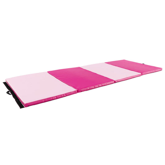 4-Panel PU Leather Folding Exercise Mat with Carrying Handles-Hot Pink, Gradient Pink