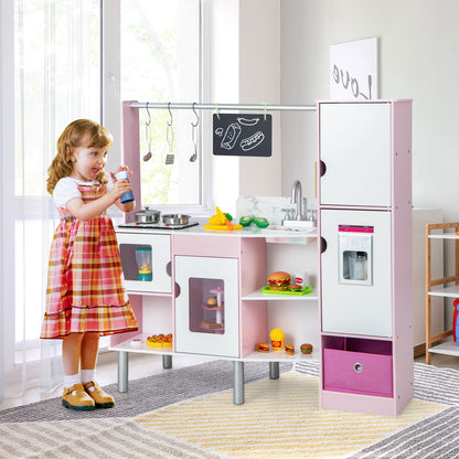2-in-1 Double-sided Kids Kitchen and Market with Realistic Light and Sound, Pink Play Kitchen Sets at Gallery Canada