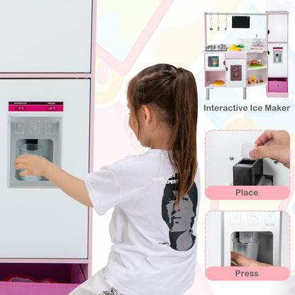 2-in-1 Double-sided Kids Kitchen and Market with Realistic Light and Sound, Pink Play Kitchen Sets at Gallery Canada
