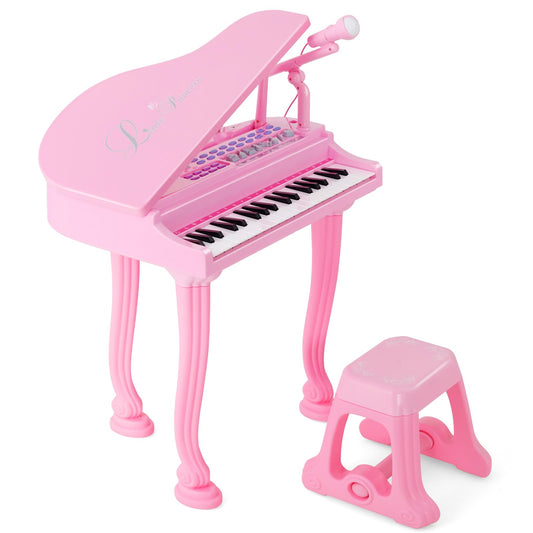 37 Keys Kids Piano Keyboard with Stool and Piano Lid, Pink