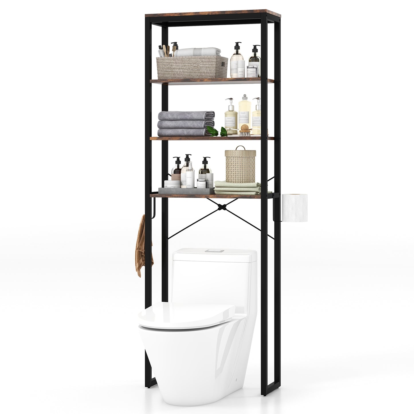 4-Tier Adjustable Bathroom Metal Storage Rack, Rustic Brown Bathroom Etagere at Gallery Canada