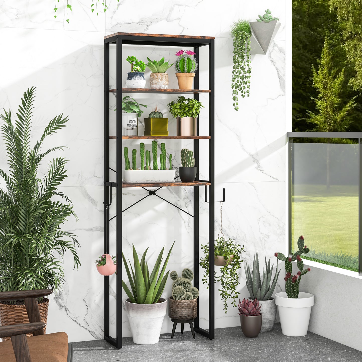 4-Tier Adjustable Bathroom Metal Storage Rack, Rustic Brown Bathroom Etagere at Gallery Canada