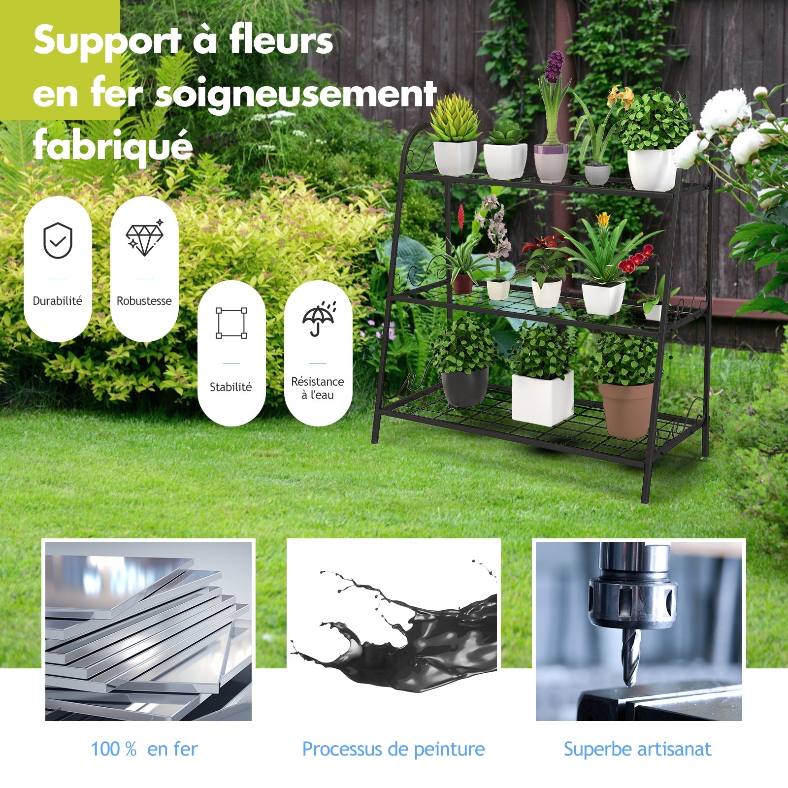 3-Tier Metal Plant Stand Shelf Display Rack for Plants Shoes Flower Pot, Black Plant Stands at Gallery Canada