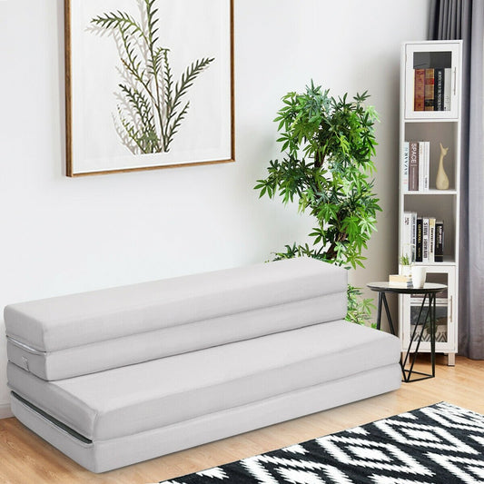 4 Inch Folding Sofa Bed Foam Mattress with Handles-Queen Size, Gray - Gallery Canada