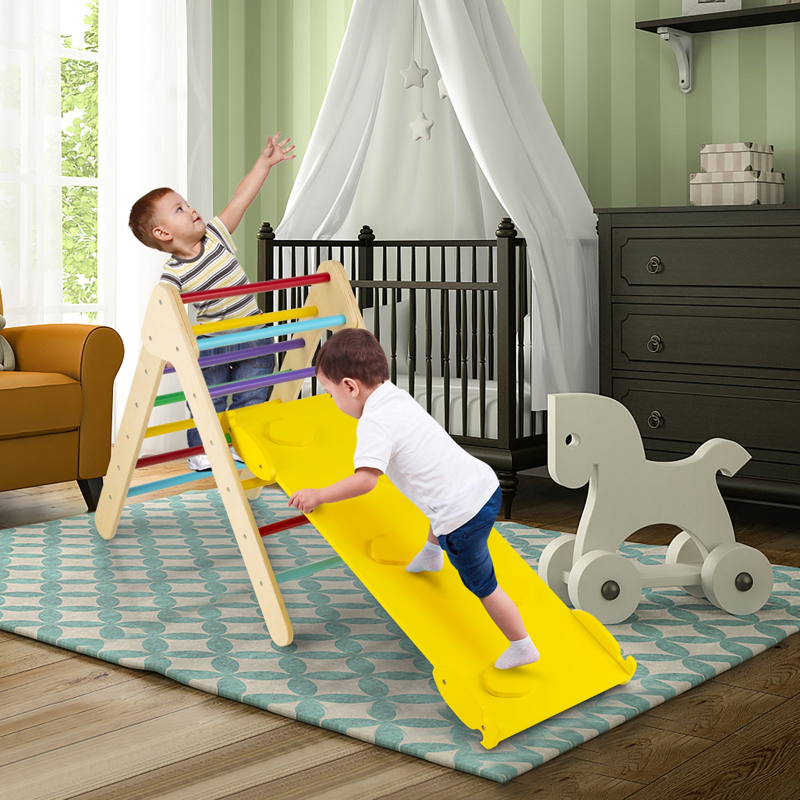 3-in-1 Wooden Climbing Triangle Set Triangle Climber with Ramp, Multicolor Climbers & Slides at Gallery Canada