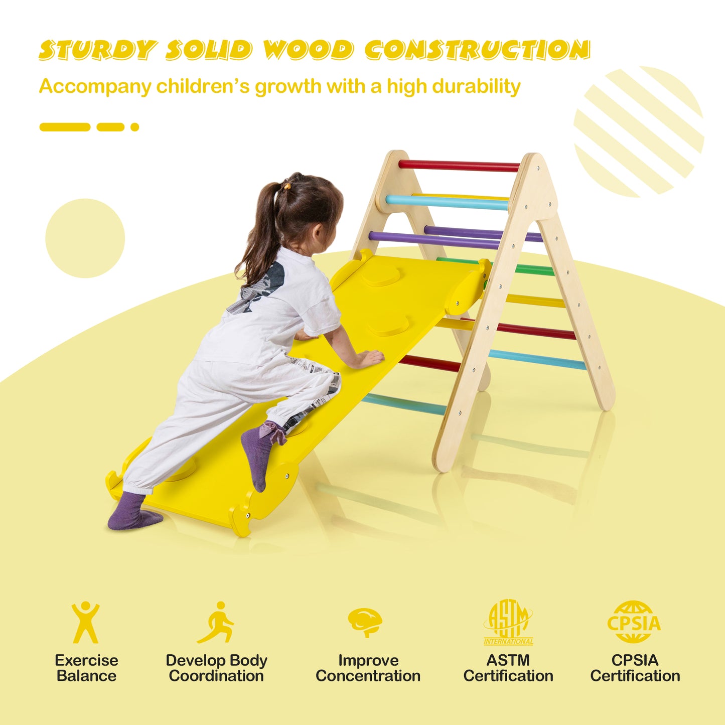 3-in-1 Wooden Climbing Triangle Set Triangle Climber with Ramp, Multicolor Climbers & Slides at Gallery Canada