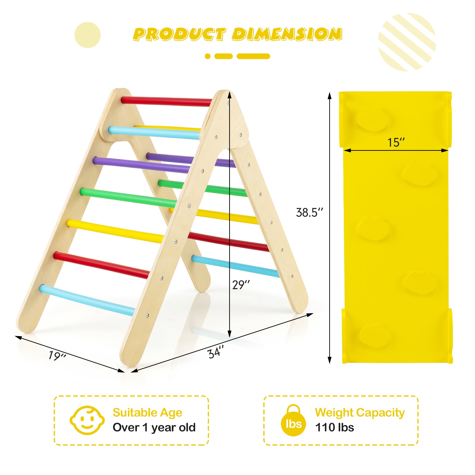 3-in-1 Wooden Climbing Triangle Set Triangle Climber with Ramp, Multicolor Climbers & Slides at Gallery Canada