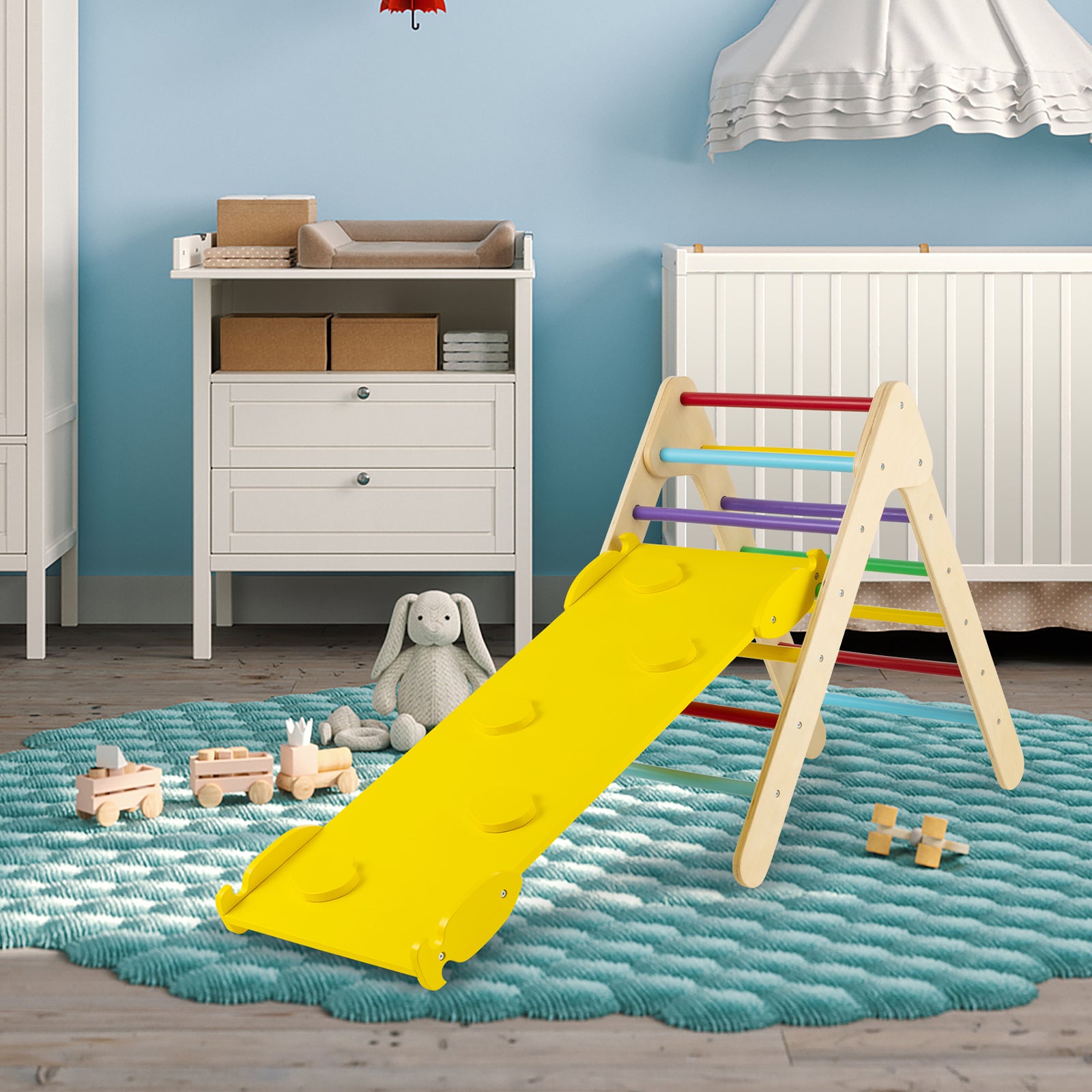 3-in-1 Wooden Climbing Triangle Set Triangle Climber with Ramp, Multicolor Climbers & Slides at Gallery Canada