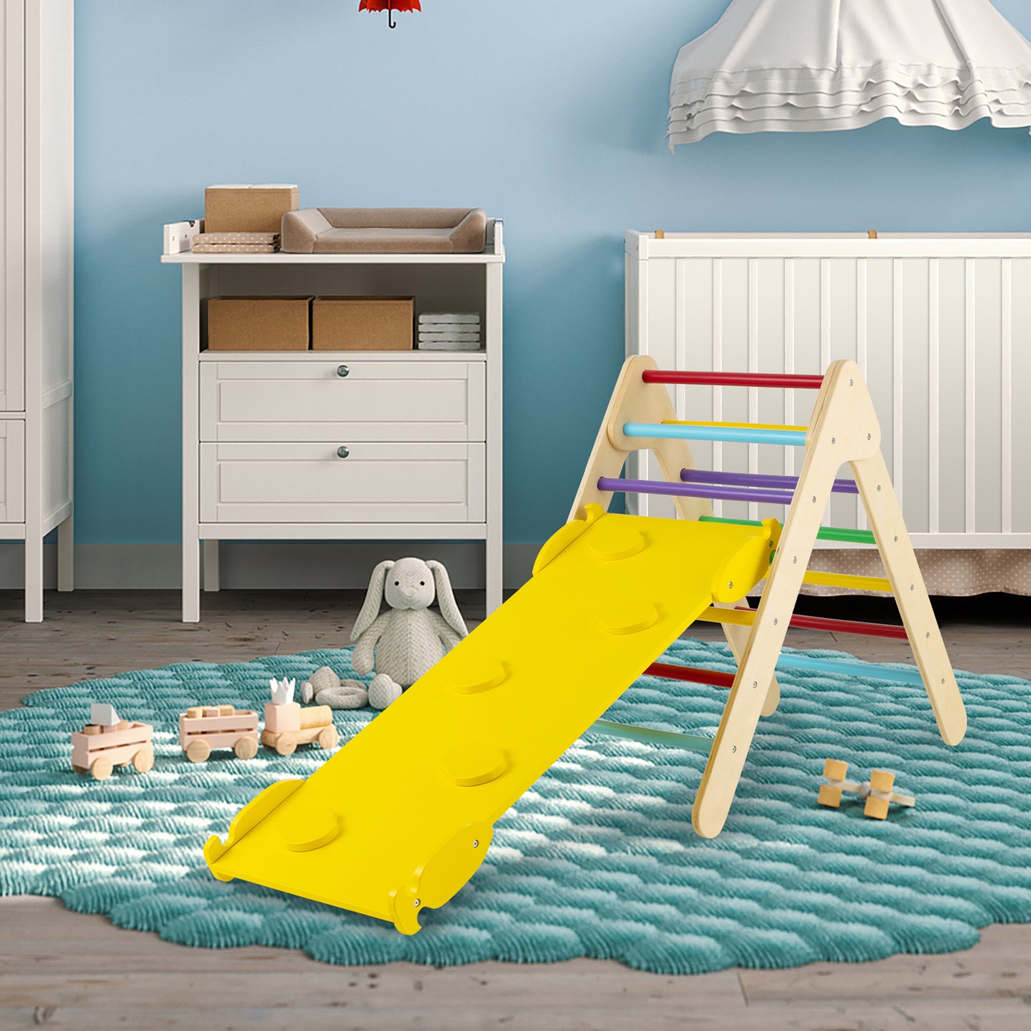 3-in-1 Wooden Climbing Triangle Set Triangle Climber with Ramp, Multicolor Climbers & Slides at Gallery Canada