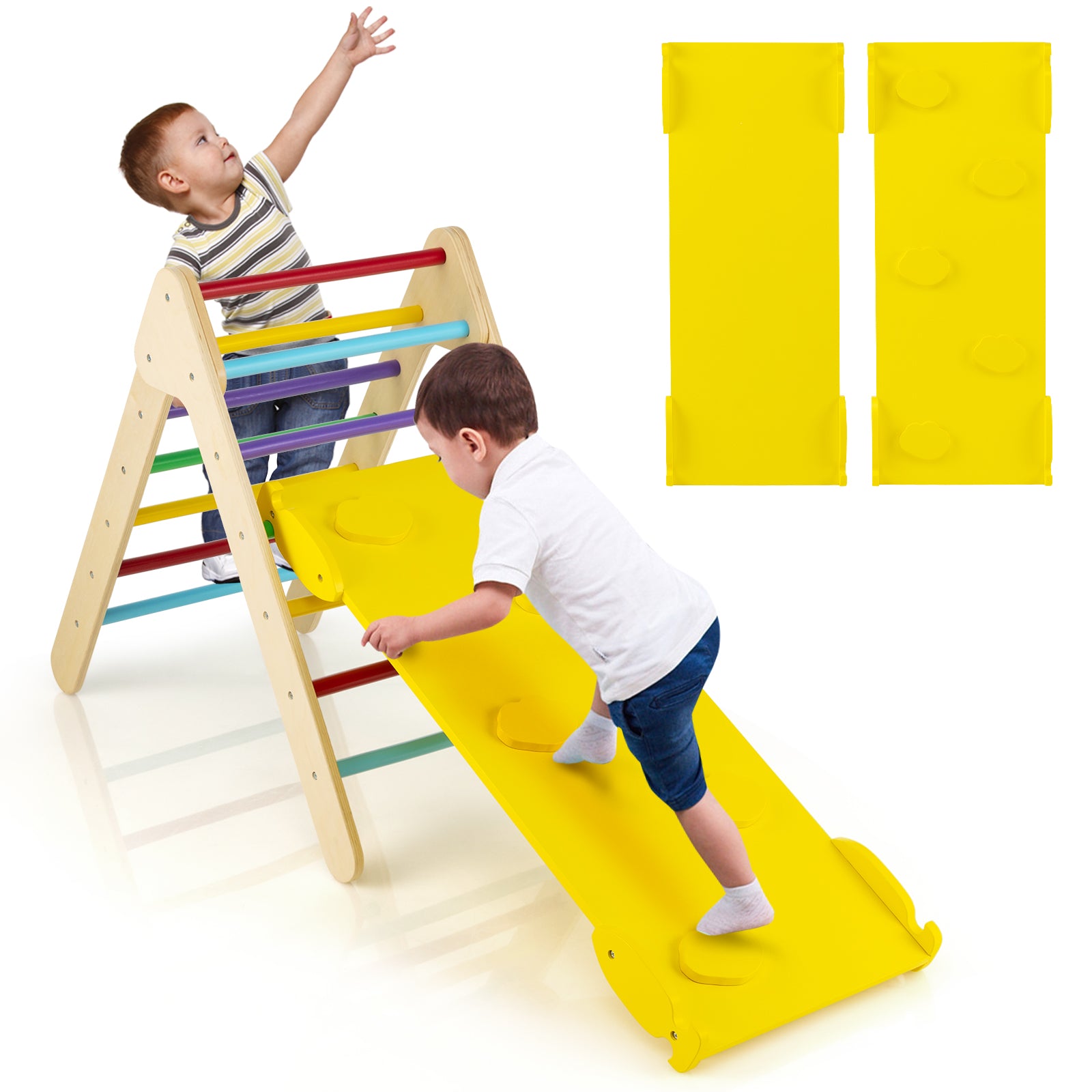 3-in-1 Wooden Climbing Triangle Set Triangle Climber with Ramp, Multicolor Climbers & Slides at Gallery Canada