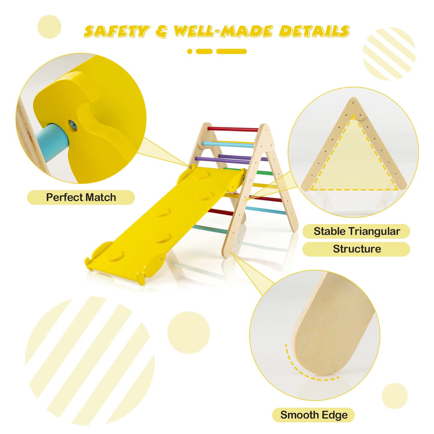 3-in-1 Wooden Climbing Triangle Set Triangle Climber with Ramp, Multicolor Climbers & Slides at Gallery Canada